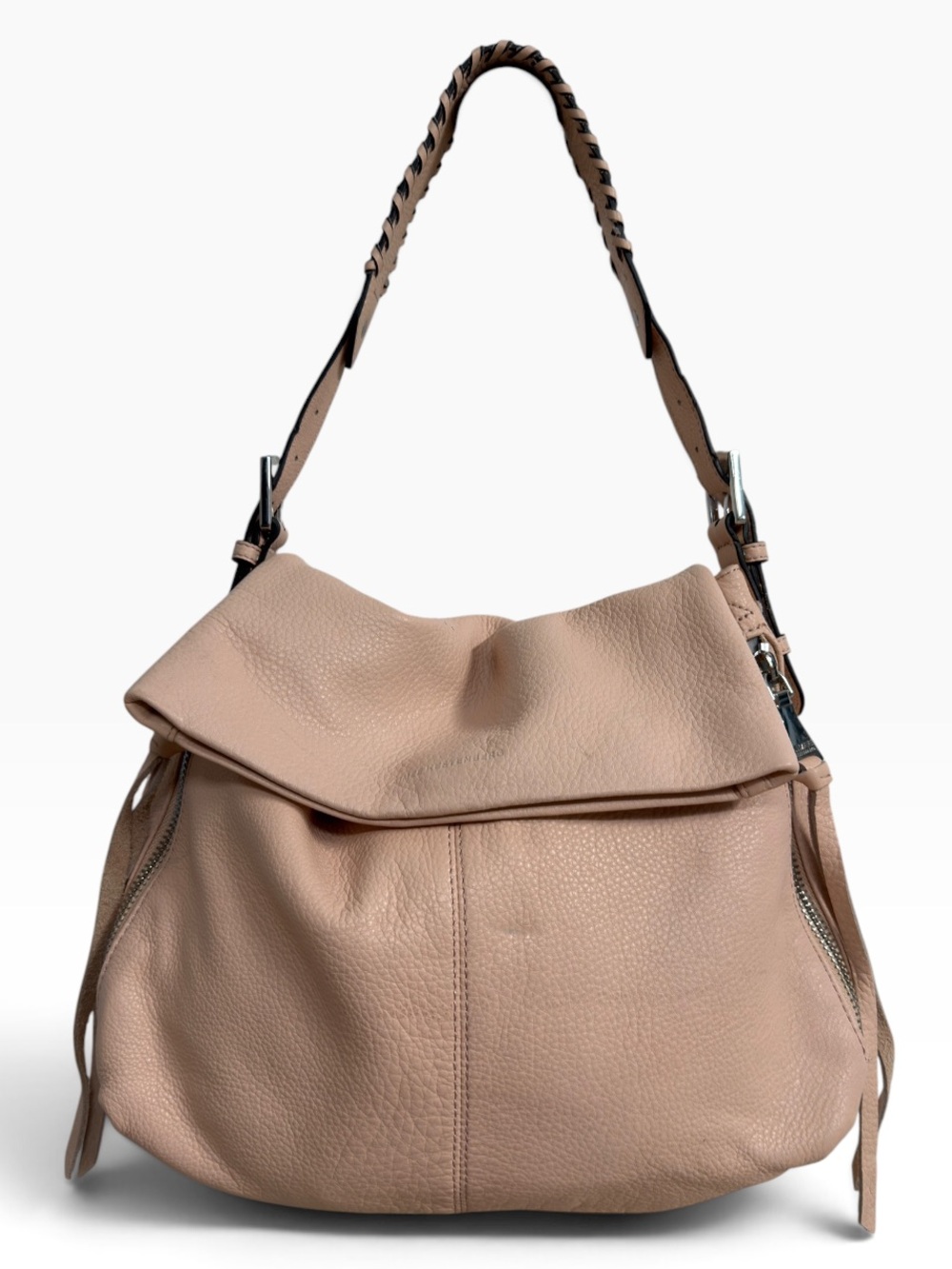 Aimee Kestenberg Bali Double Entry Pebbled Leather Hobo Shoulder Bag Blush Pink
